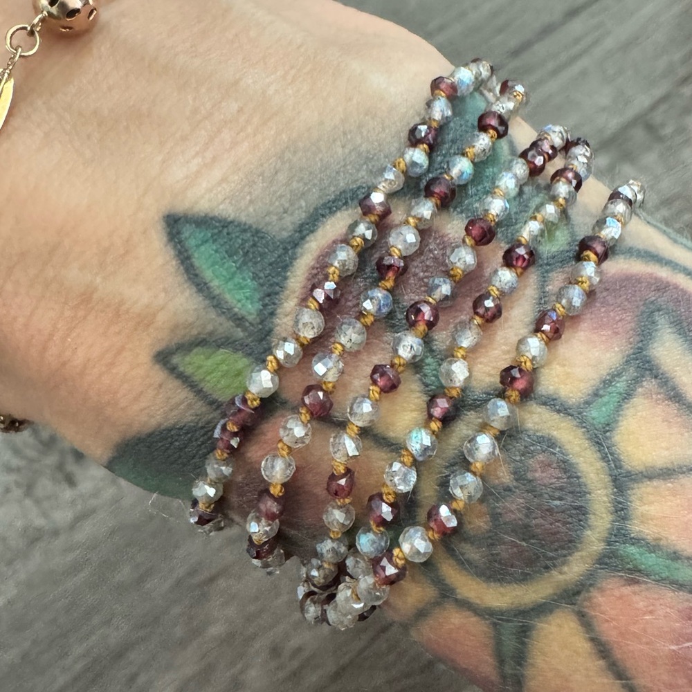 Handmade hand knotted long gemstone necklace or bracelet.
